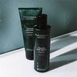 Shampoing  et après-shampoing colour and shine MADARA. Pour cheveux colorés