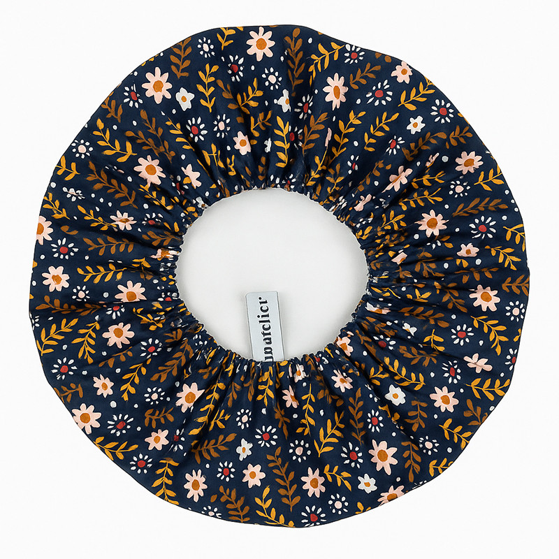 Bonnet de Soin Capillaire bleu marine fleuri - POWDER